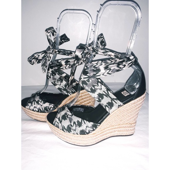 UGG Sz 7.5 LUCIANNA Platform Wedge Sandals, Silk Tie Upper - Picture 3 of 10